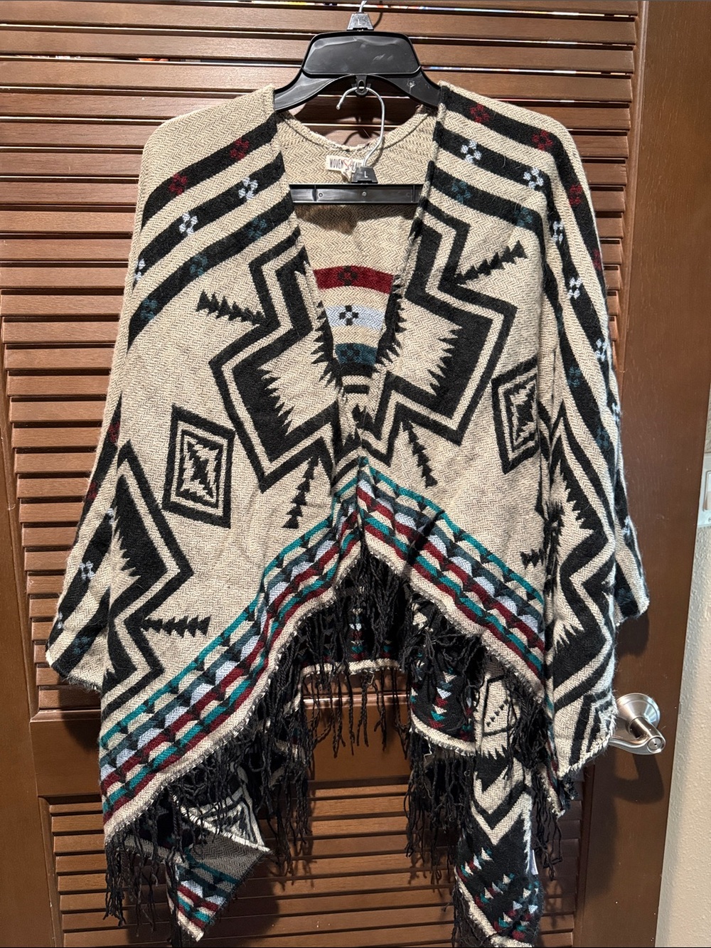 Women Heart Fringe Open Poncho - Black, Cream, Teal, Red Knit Shawl Size S/M